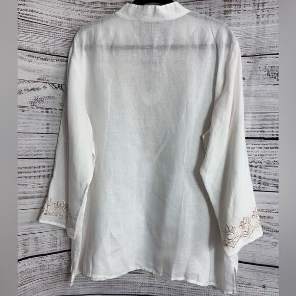 Orvis Top Womens size X Large Linen embroidered Minimalist Boho shirt Gauze - Picture 3 of 10